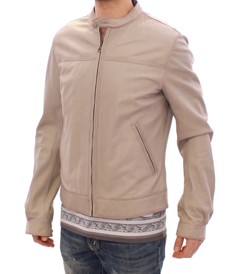 Dolce & Gabbana Elegant Beige Leather Lambskin Jacket - Sandy Store ByNet