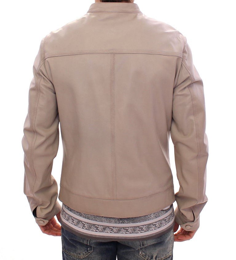 Dolce & Gabbana Elegant Beige Leather Lambskin Jacket - Sandy Store ByNet