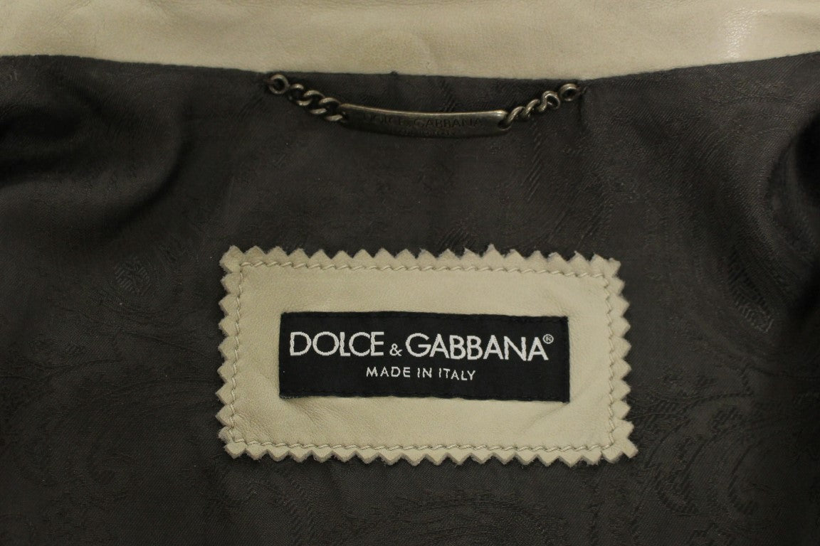Dolce & Gabbana Elegant Beige Leather Lambskin Jacket - Sandy Store ByNet