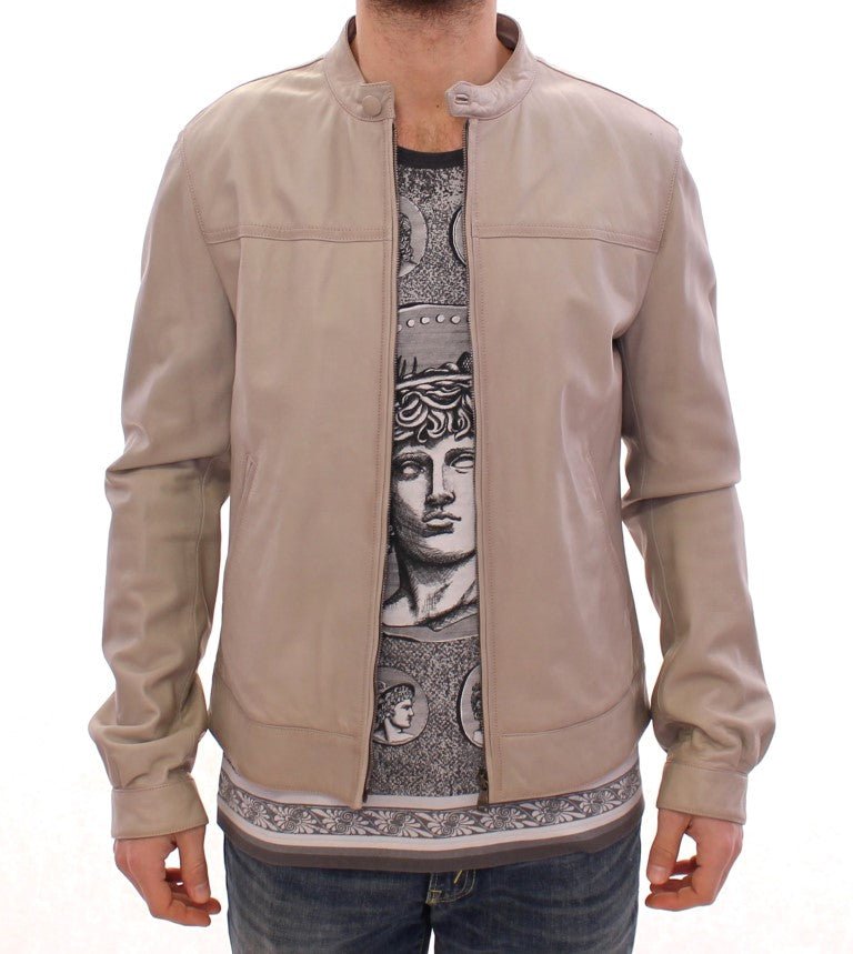 Dolce & Gabbana Elegant Beige Leather Lambskin Jacket - Sandy Store ByNet