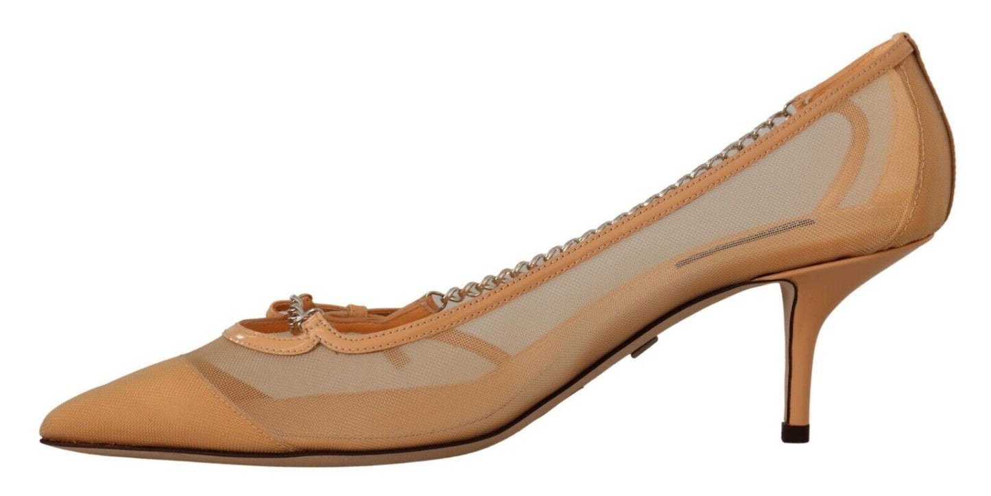 Dolce & Gabbana Elegant Beige Mesh Pumps with Silver Chains - Sandy Store ByNet