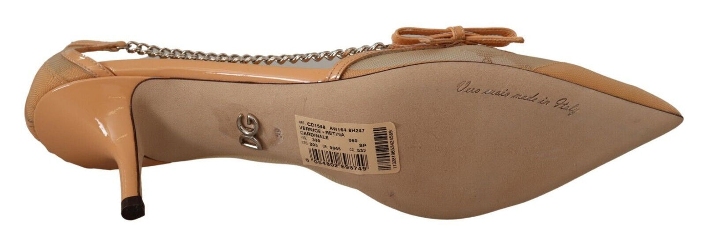 Dolce & Gabbana Elegant Beige Mesh Pumps with Silver Chains - Sandy Store ByNet