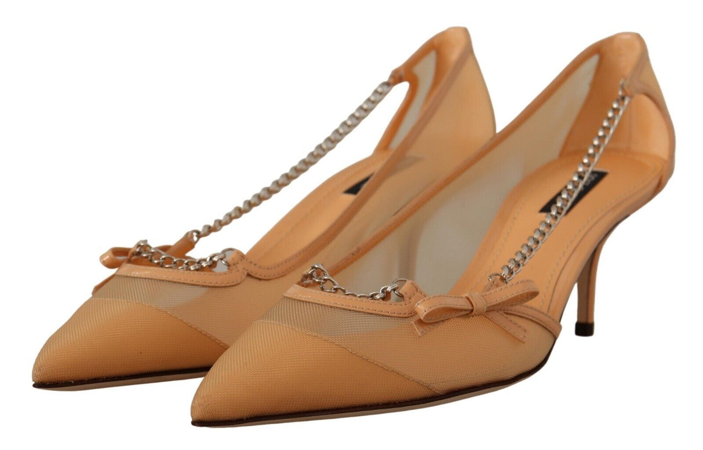 Dolce & Gabbana Elegant Beige Mesh Pumps with Silver Chains - Sandy Store ByNet