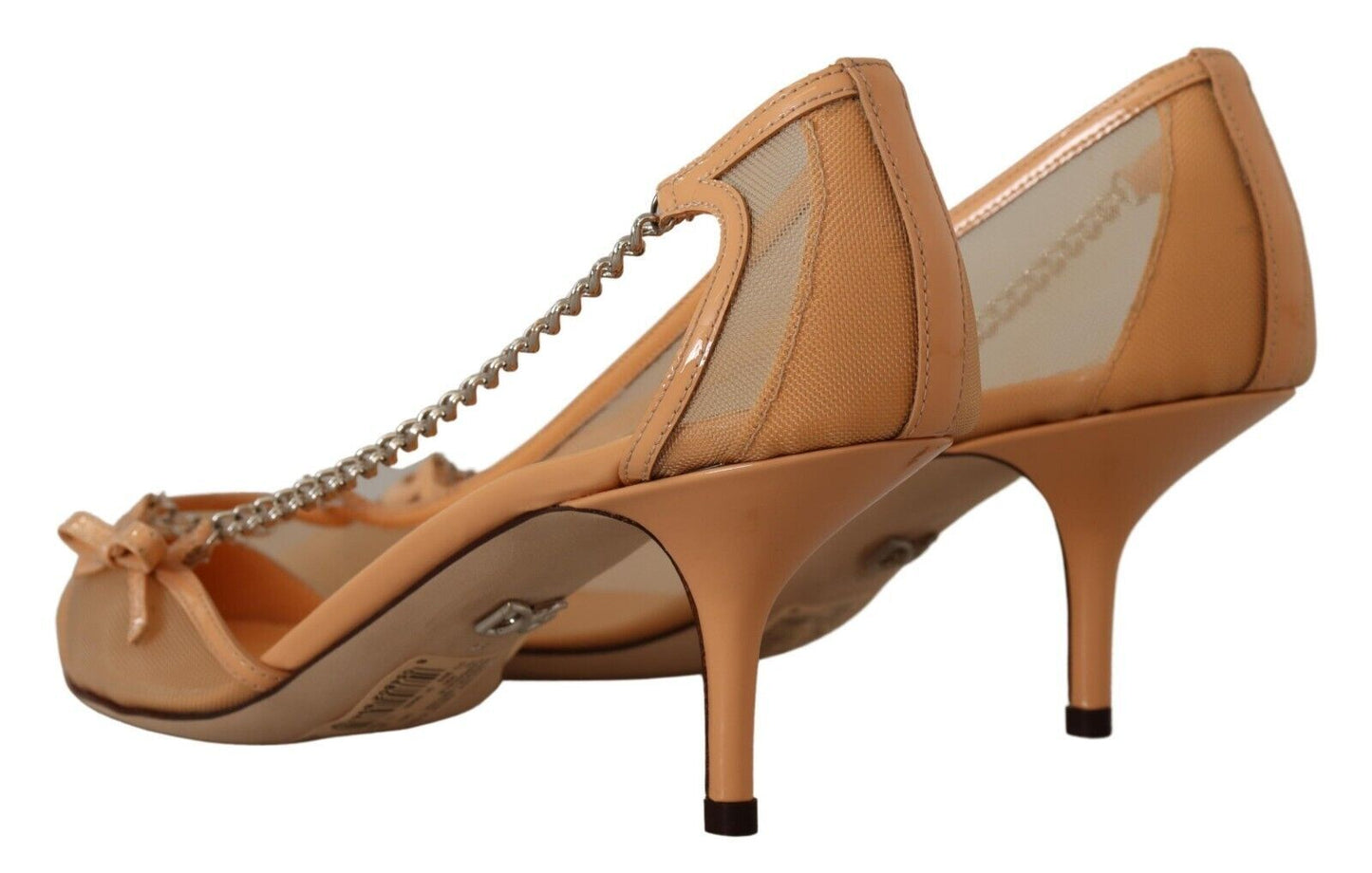 Dolce & Gabbana Elegant Beige Mesh Pumps with Silver Chains - Sandy Store ByNet