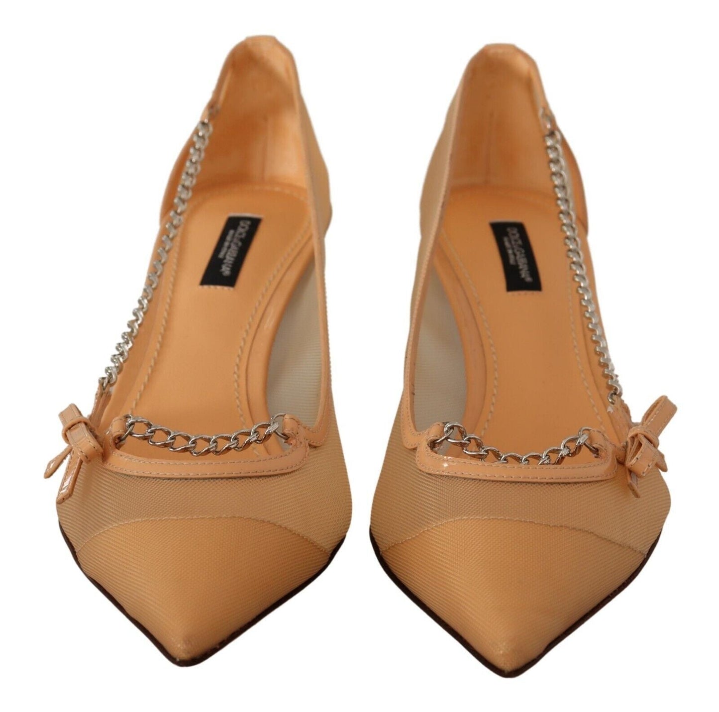 Dolce & Gabbana Elegant Beige Mesh Pumps with Silver Chains - Sandy Store ByNet