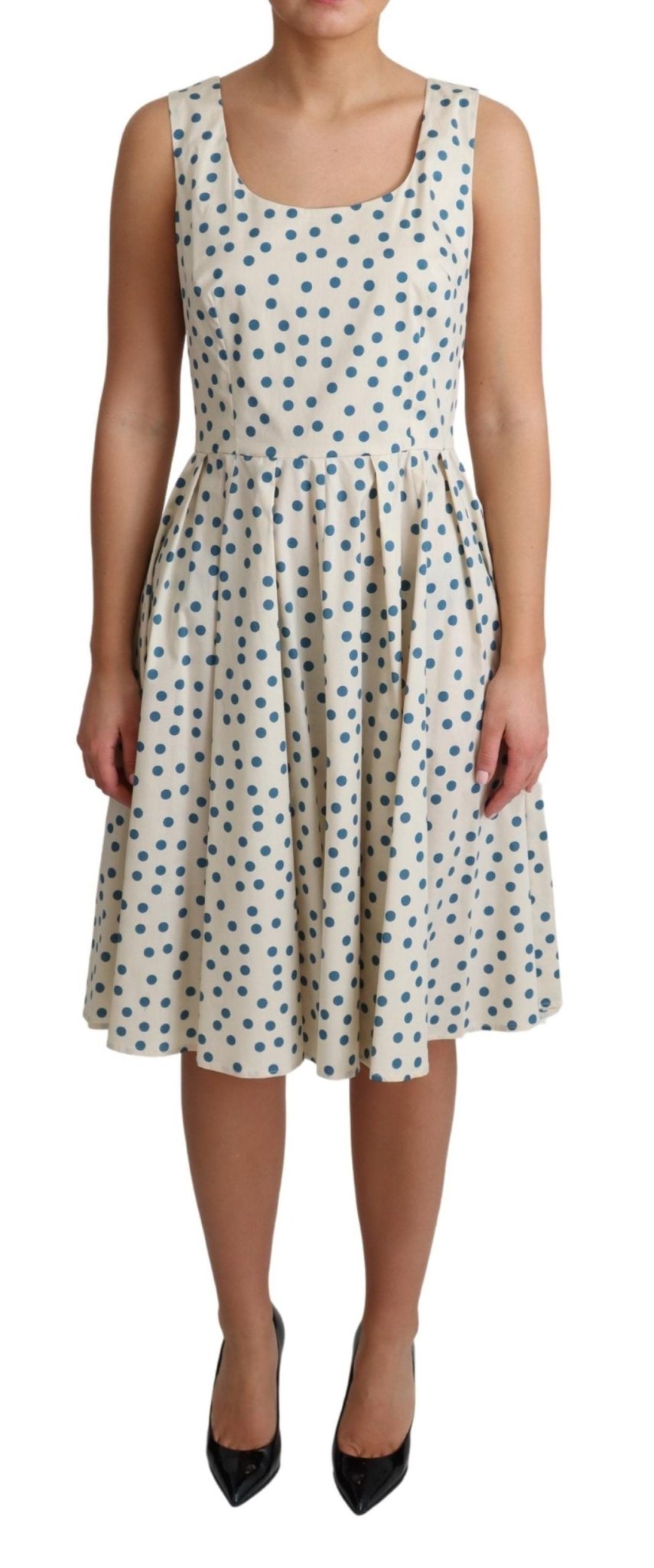 Dolce & Gabbana Elegant Beige Polka Dot A - Line Sleeveless Dress - Sandy Store ByNet