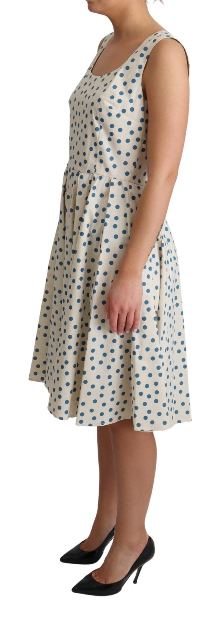 Dolce & Gabbana Elegant Beige Polka Dot A - Line Sleeveless Dress - Sandy Store ByNet
