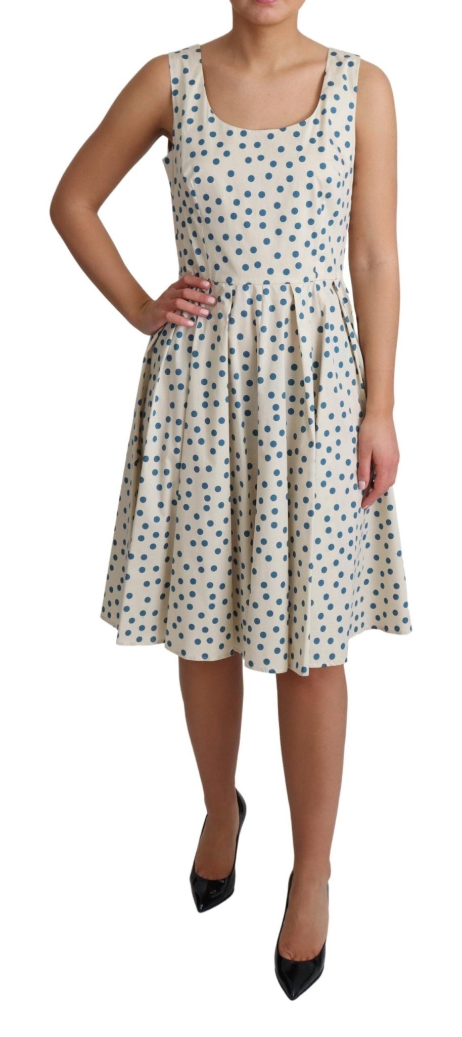 Dolce & Gabbana Elegant Beige Polka Dot A - Line Sleeveless Dress - Sandy Store ByNet