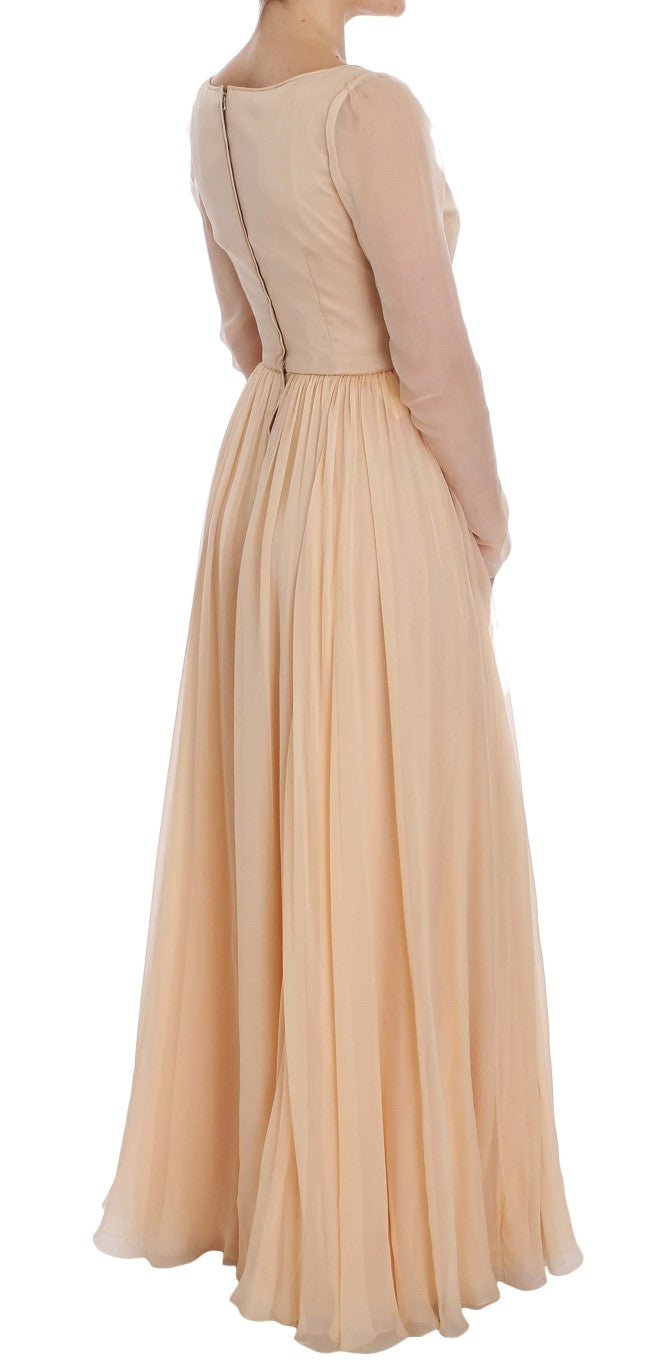 Dolce & Gabbana Elegant Beige Silk Full Length Sheath Dress - Sandy Store ByNet