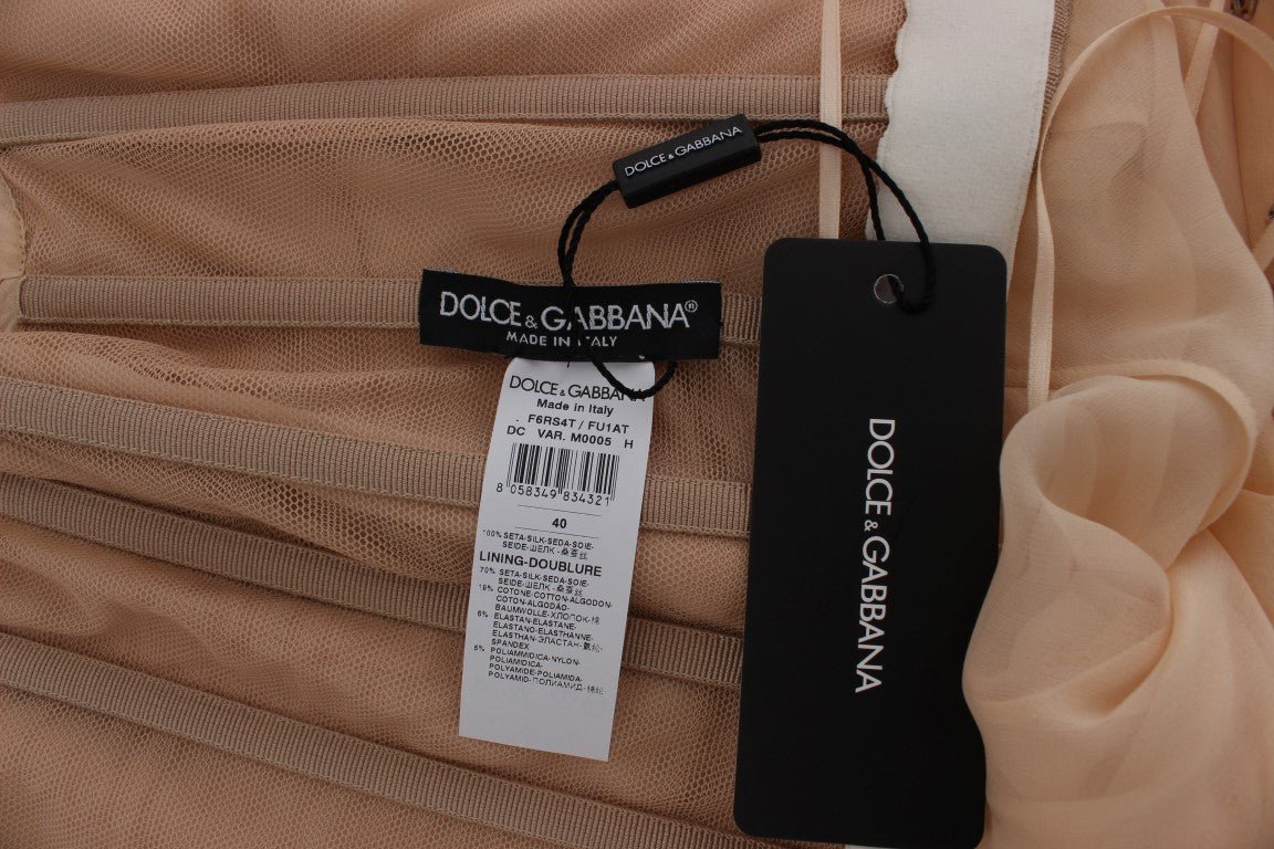 Dolce & Gabbana Elegant Beige Silk Full Length Sheath Dress - Sandy Store ByNet