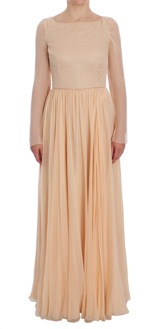 Dolce & Gabbana Elegant Beige Silk Full Length Sheath Dress - Sandy Store ByNet