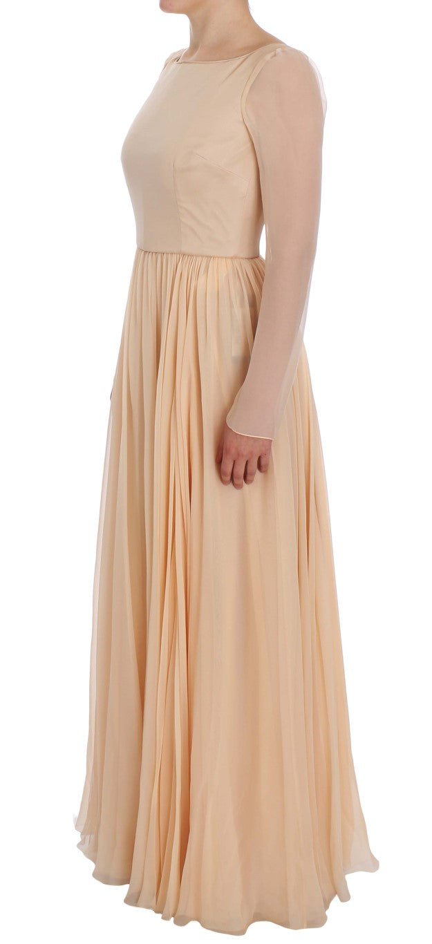 Dolce & Gabbana Elegant Beige Silk Full Length Sheath Dress - Sandy Store ByNet