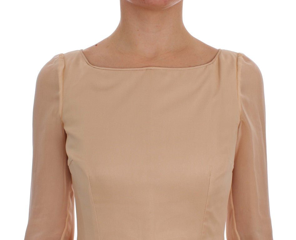 Dolce & Gabbana Elegant Beige Silk Full Length Sheath Dress - Sandy Store ByNet