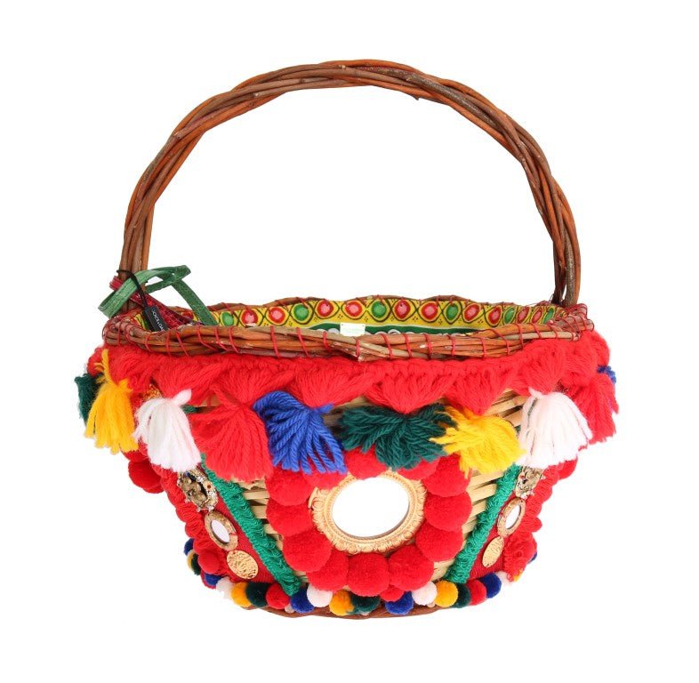 Dolce & Gabbana Elegant Beige Straw & Exotic Skins Pom Pom Tote - Sandy Store ByNet