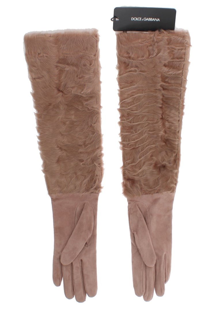 Dolce & Gabbana Elegant Beige Suede Elbow - Length Gloves - Sandy Store ByNet