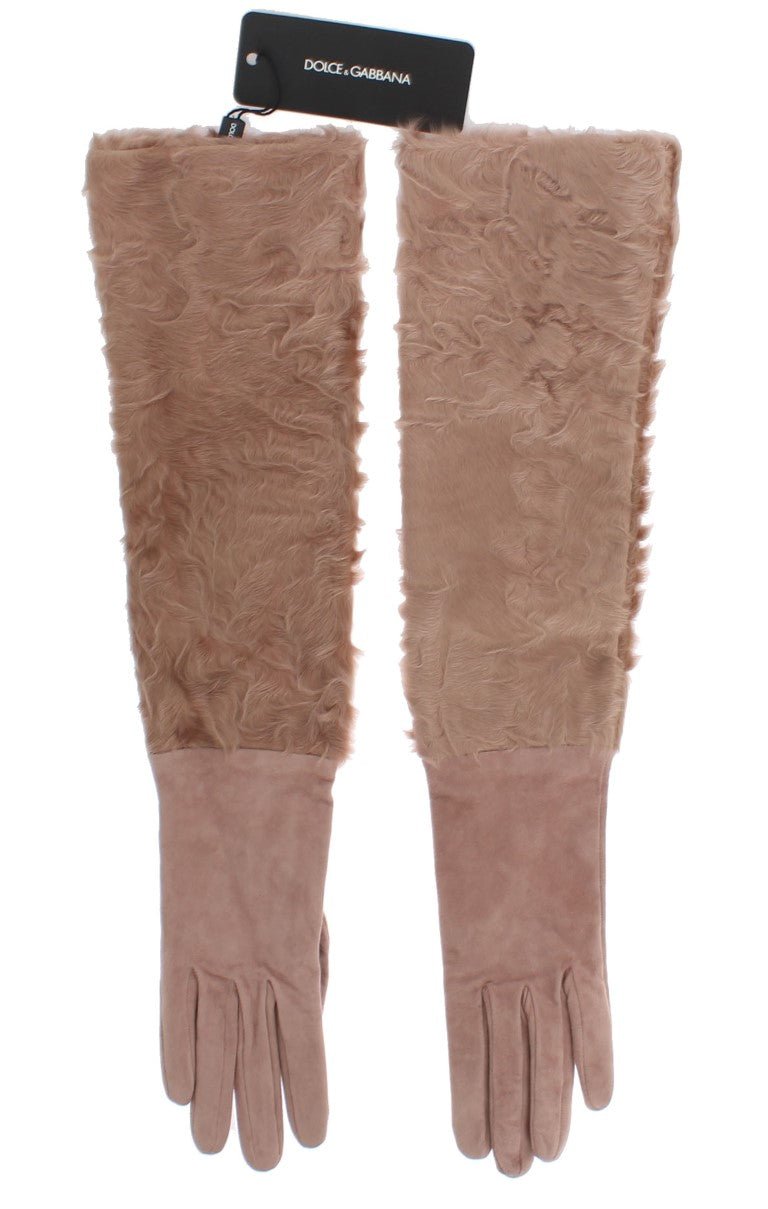 Dolce & Gabbana Elegant Beige Suede Elbow - Length Gloves - Sandy Store ByNet