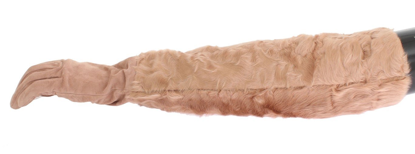 Dolce & Gabbana Elegant Beige Suede Elbow - Length Gloves - Sandy Store ByNet