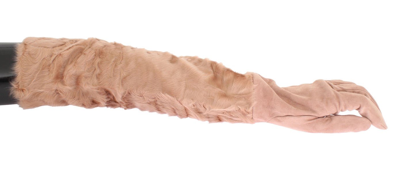 Dolce & Gabbana Elegant Beige Suede Elbow - Length Gloves - Sandy Store ByNet