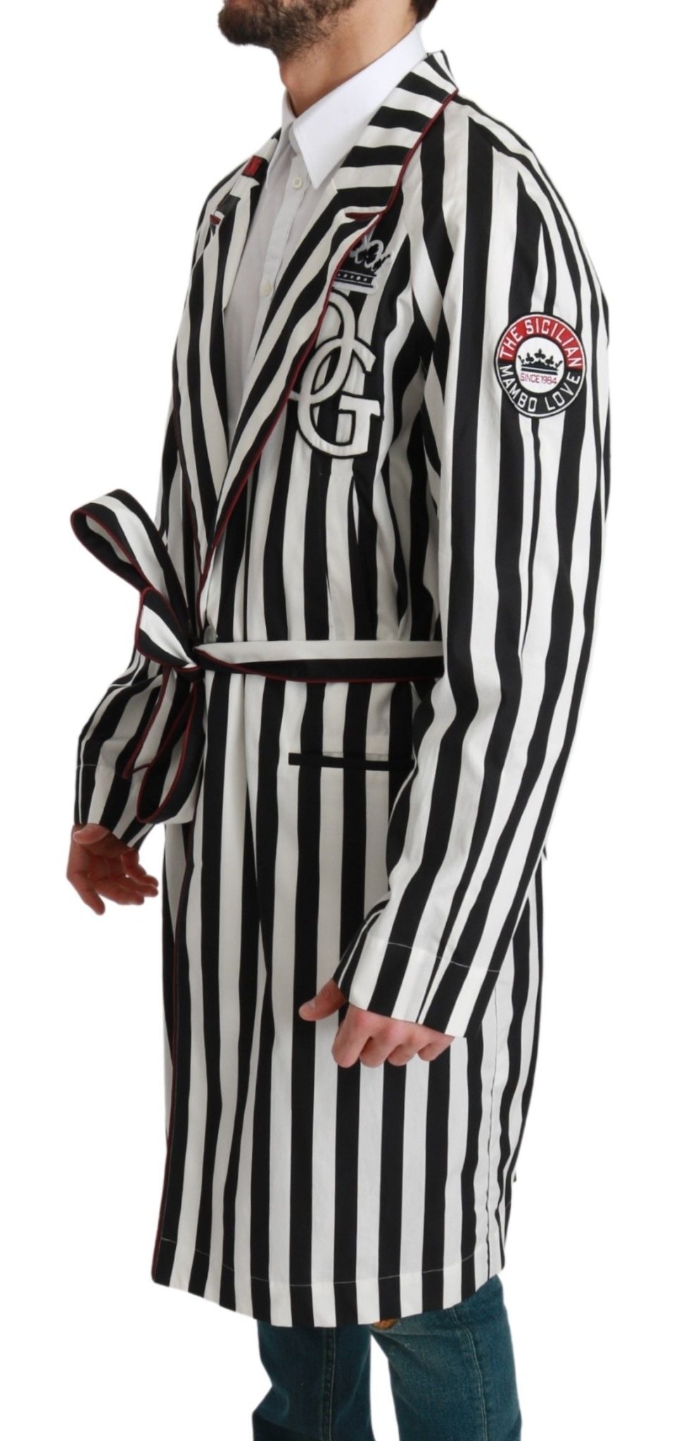 Dolce & Gabbana Elegant Belted Robe Nightgown in Black & White - Sandy Store ByNet