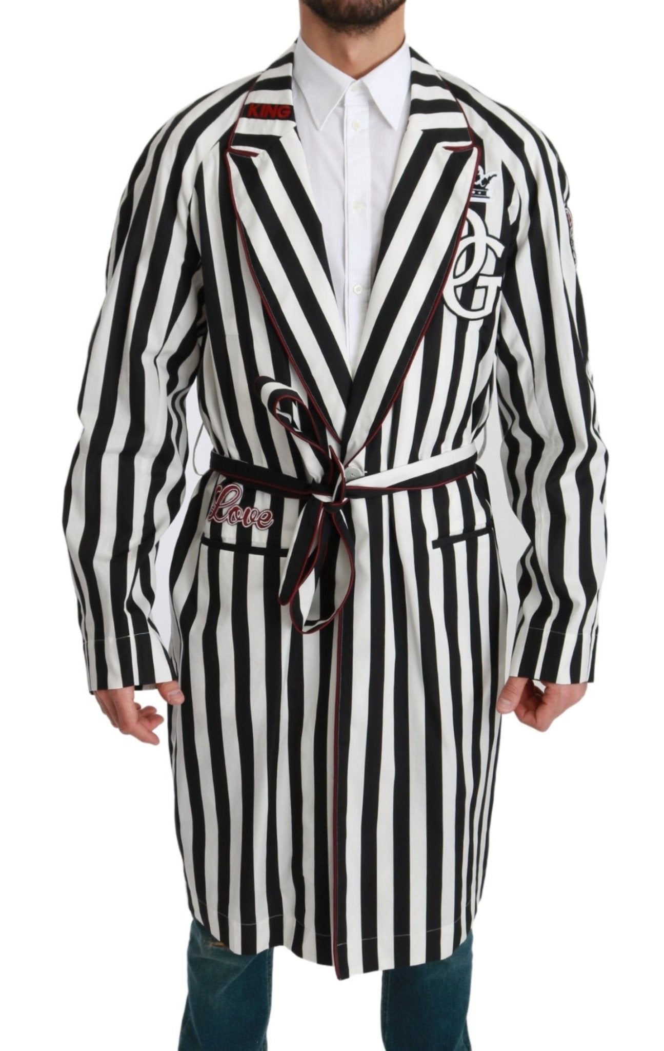 Dolce & Gabbana Elegant Belted Robe Nightgown in Black & White - Sandy Store ByNet