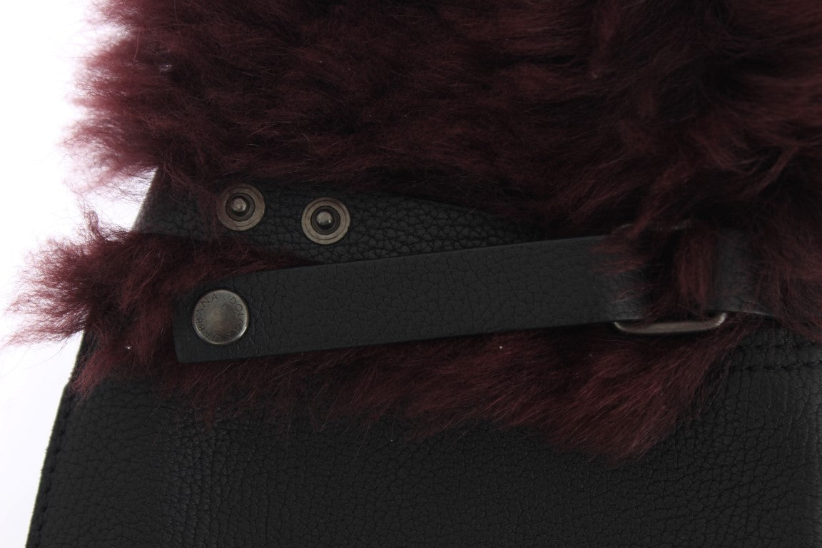 Dolce & Gabbana Elegant Black & Bordeaux Leather Gloves - Sandy Store ByNet