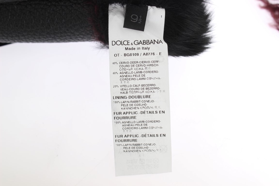 Dolce & Gabbana Elegant Black & Bordeaux Leather Gloves - Sandy Store ByNet