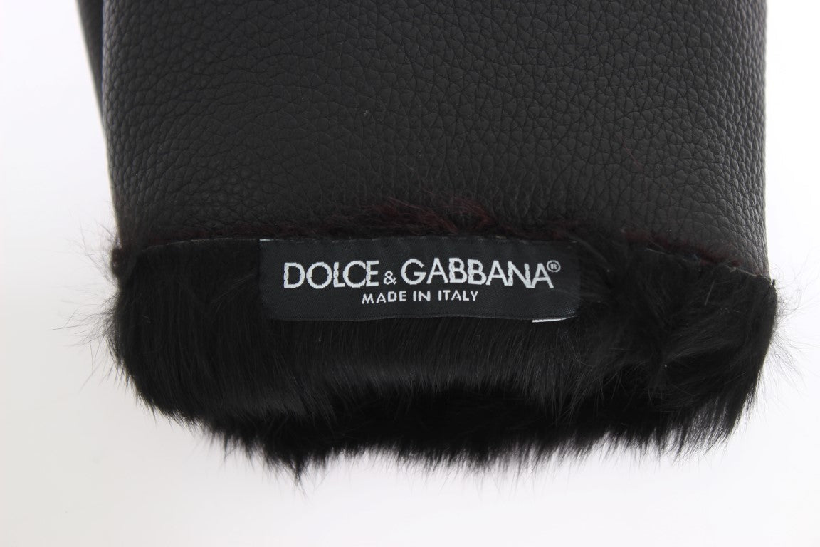 Dolce & Gabbana Elegant Black & Bordeaux Leather Gloves - Sandy Store ByNet
