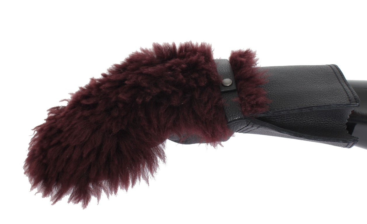 Dolce & Gabbana Elegant Black & Bordeaux Leather Gloves - Sandy Store ByNet