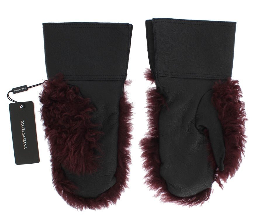 Dolce & Gabbana Elegant Black & Bordeaux Leather Gloves - Sandy Store ByNet