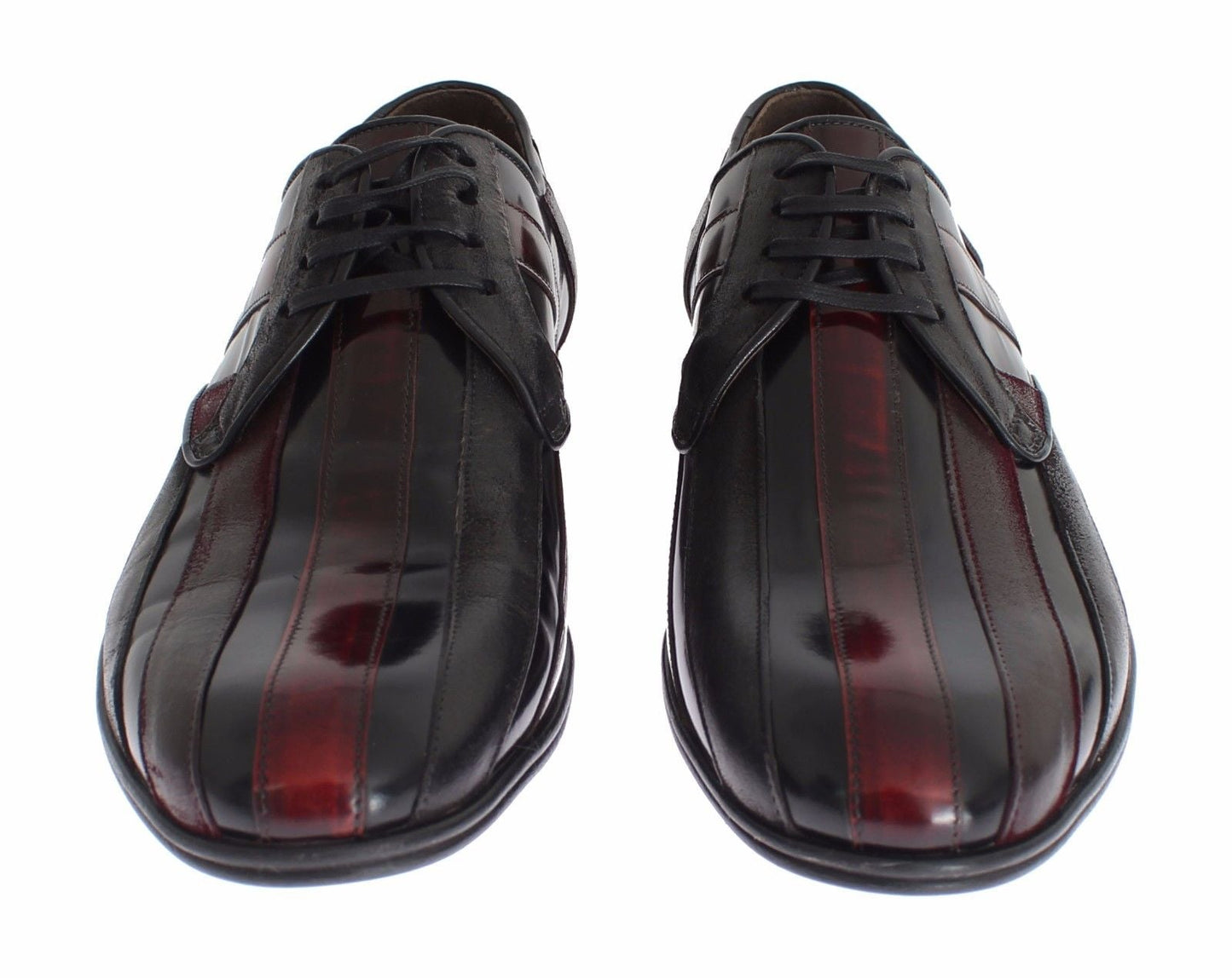 Dolce & Gabbana Elegant Black Bordeaux Striped Leather Dress Shoes - Sandy Store ByNet