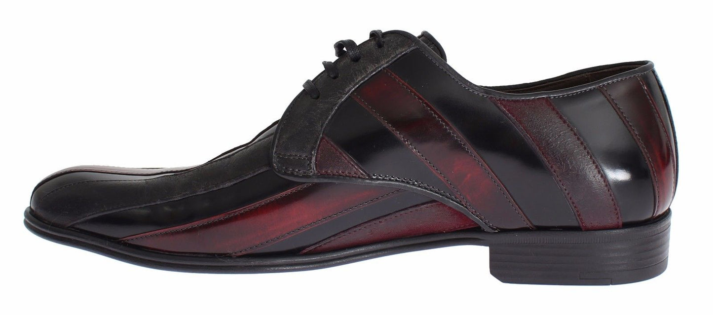 Dolce & Gabbana Elegant Black Bordeaux Striped Leather Dress Shoes - Sandy Store ByNet