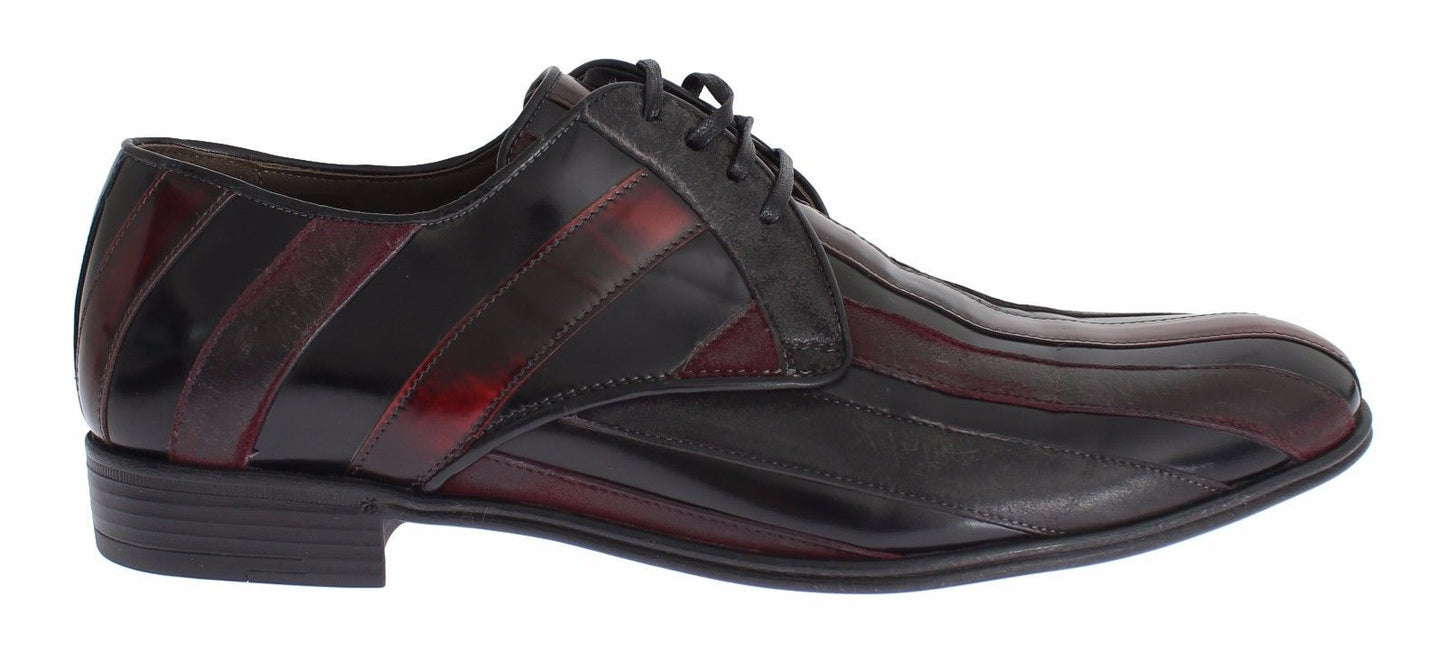 Dolce & Gabbana Elegant Black Bordeaux Striped Leather Dress Shoes - Sandy Store ByNet