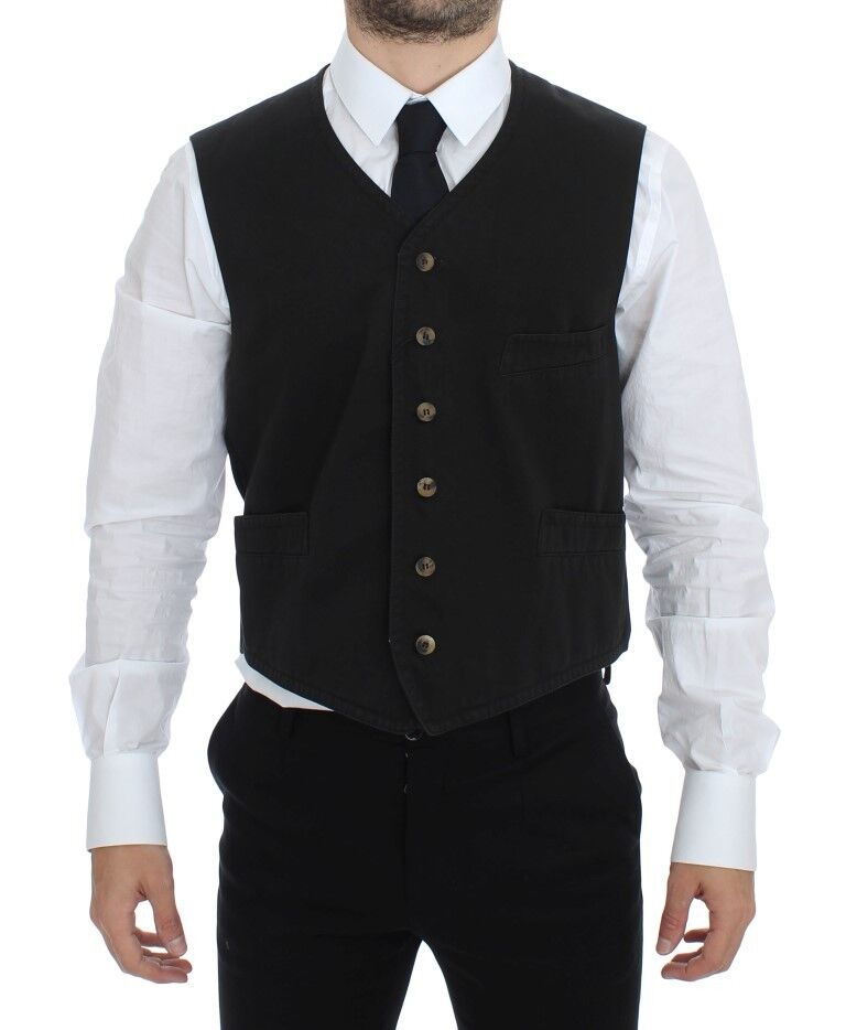 Dolce & Gabbana Elegant Black Cotton Blend Dress Vest - Sandy Store ByNet