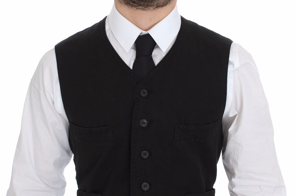 Dolce & Gabbana Elegant Black Cotton Blend Dress Vest - Sandy Store ByNet