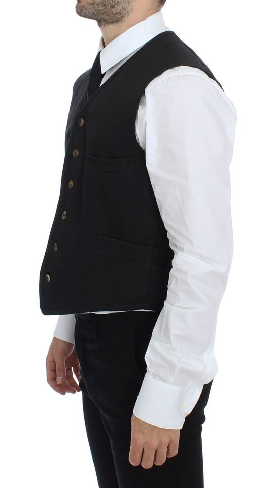 Dolce & Gabbana Elegant Black Cotton Blend Dress Vest - Sandy Store ByNet