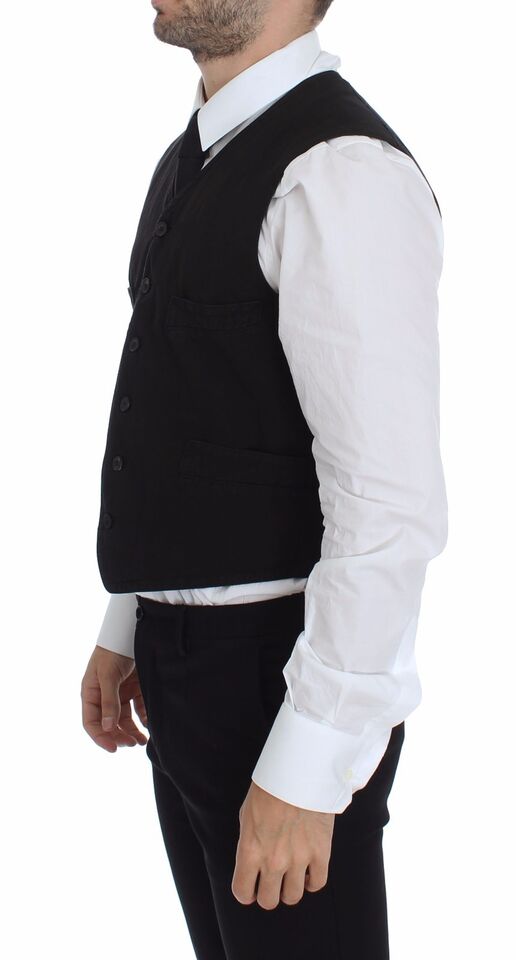 Dolce & Gabbana Elegant Black Cotton Blend Dress Vest - Sandy Store ByNet