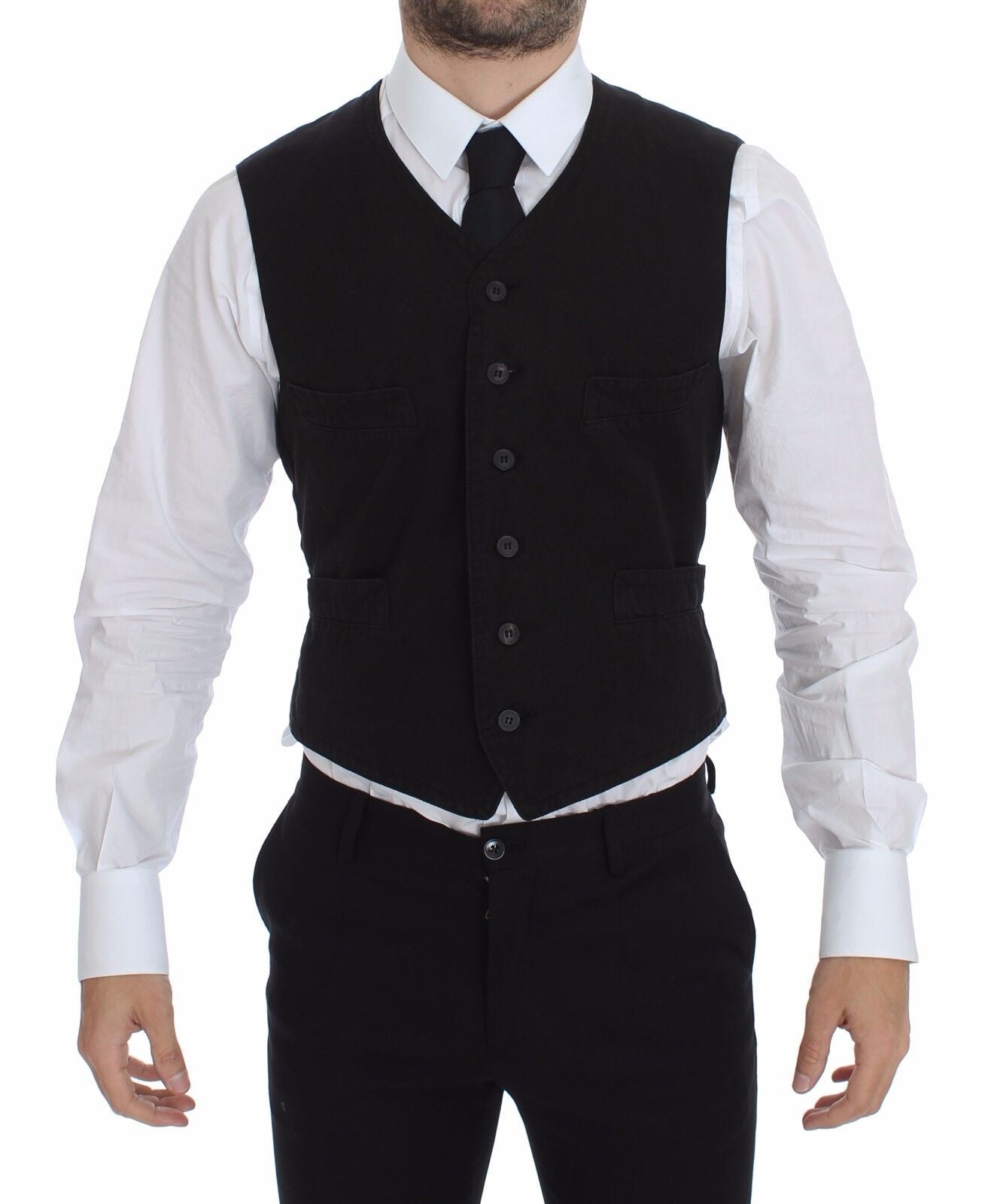 Dolce & Gabbana Elegant Black Cotton Blend Dress Vest - Sandy Store ByNet