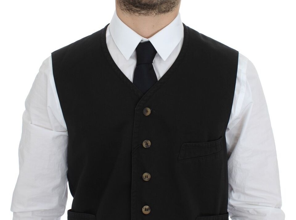 Dolce & Gabbana Elegant Black Cotton Blend Dress Vest - Sandy Store ByNet