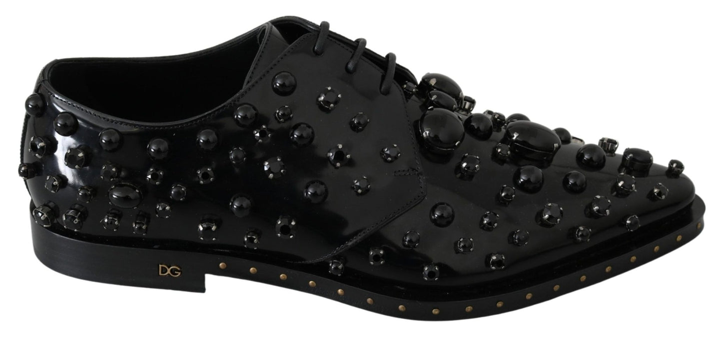 Dolce & Gabbana Elegant Black Crystal Leather Dress Shoes - Sandy Store ByNet
