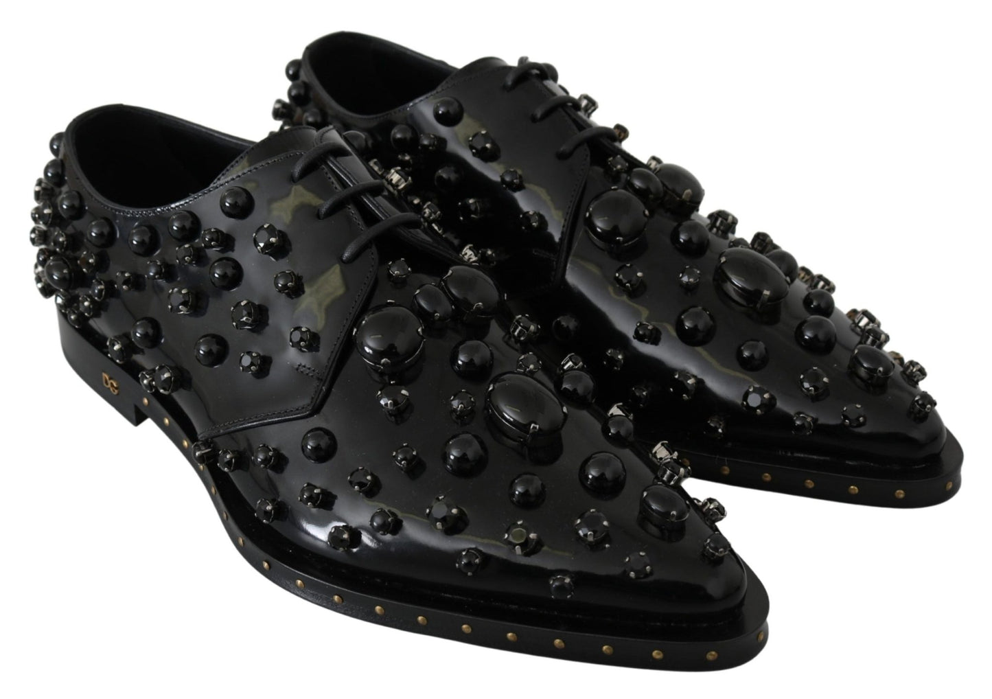 Dolce & Gabbana Elegant Black Crystal Leather Dress Shoes - Sandy Store ByNet
