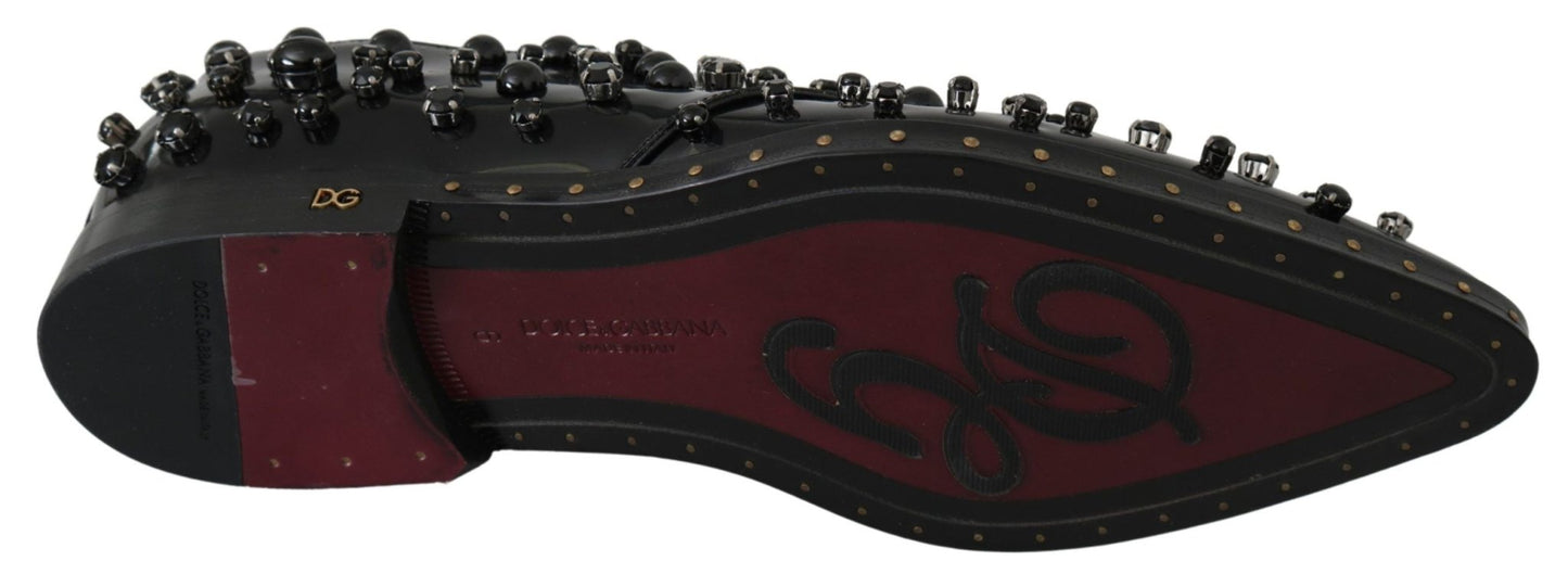 Dolce & Gabbana Elegant Black Crystal Leather Dress Shoes - Sandy Store ByNet