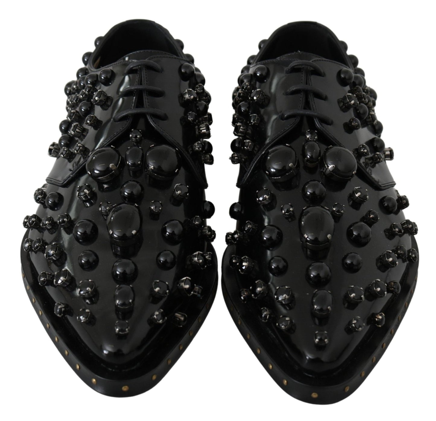 Dolce & Gabbana Elegant Black Crystal Leather Dress Shoes - Sandy Store ByNet
