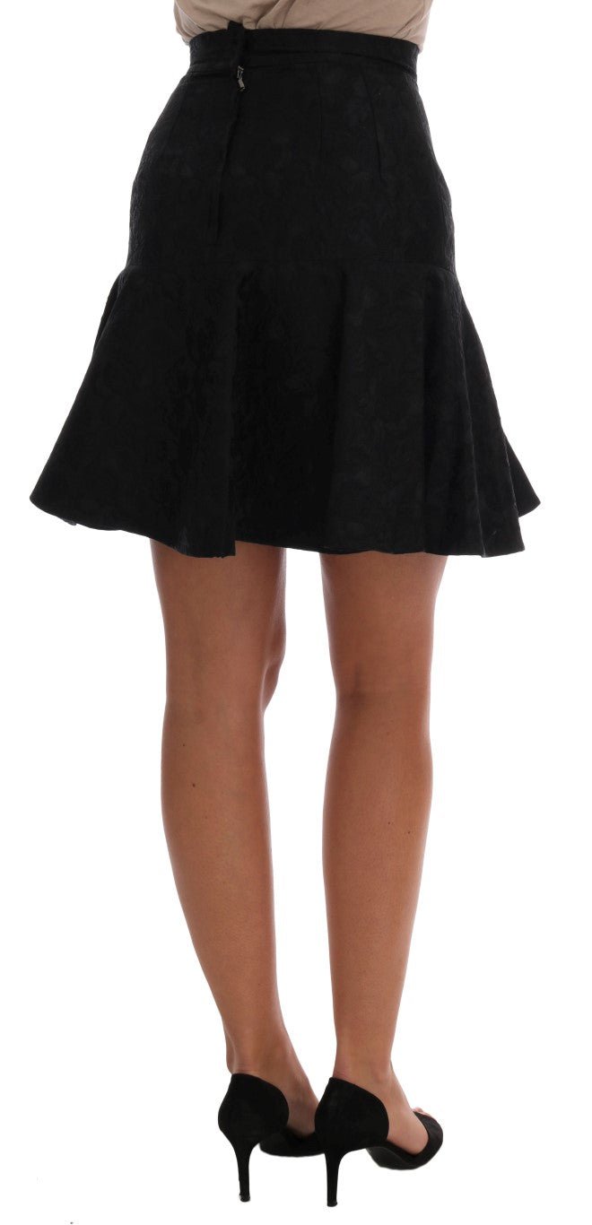 Dolce & Gabbana Elegant Black Floral Jacquard A - Line Skirt - Sandy Store ByNet