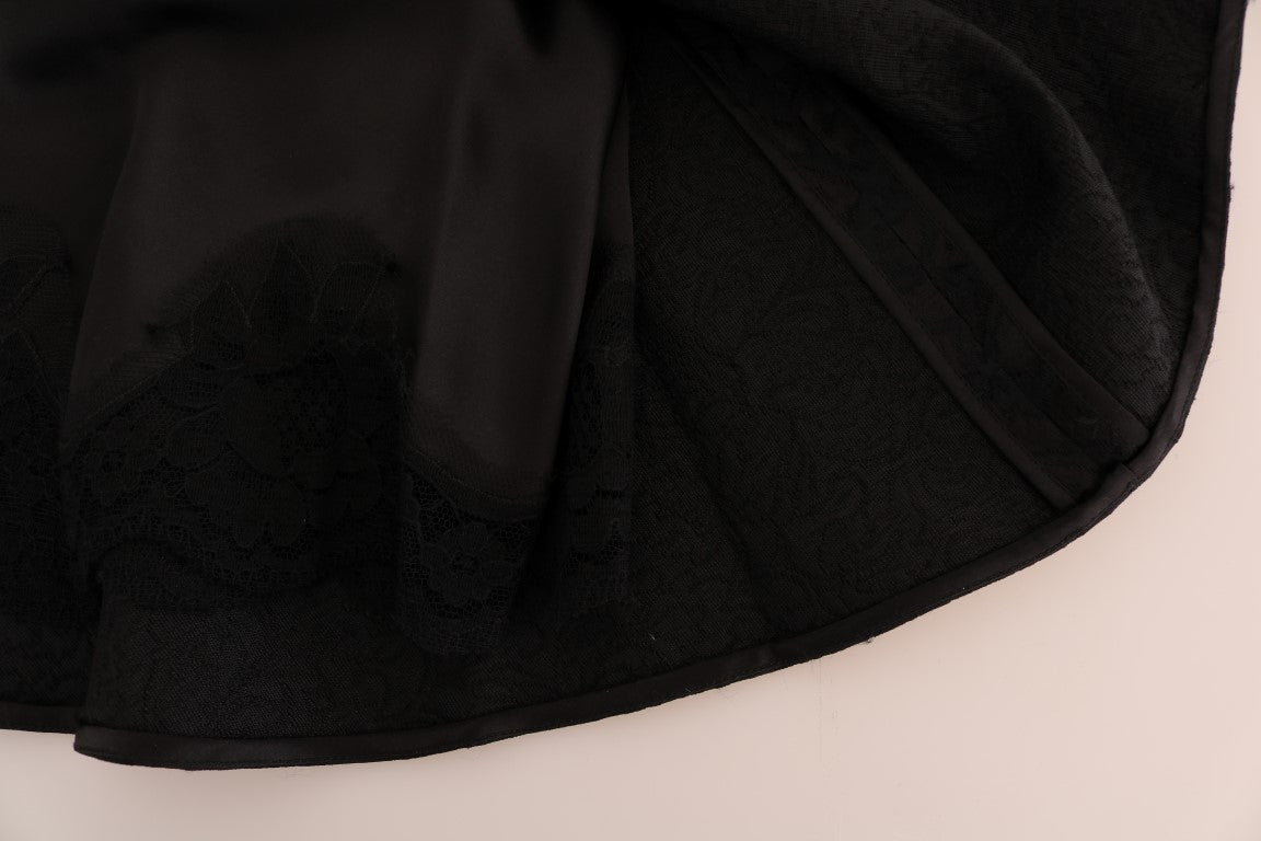 Dolce & Gabbana Elegant Black Floral Jacquard A - Line Skirt - Sandy Store ByNet
