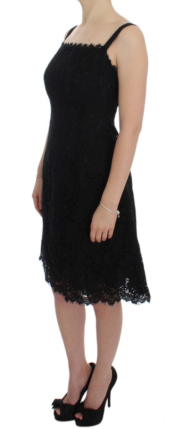 Dolce & Gabbana Elegant Black Floral Lace Knee - Length Dress - Sandy Store ByNet