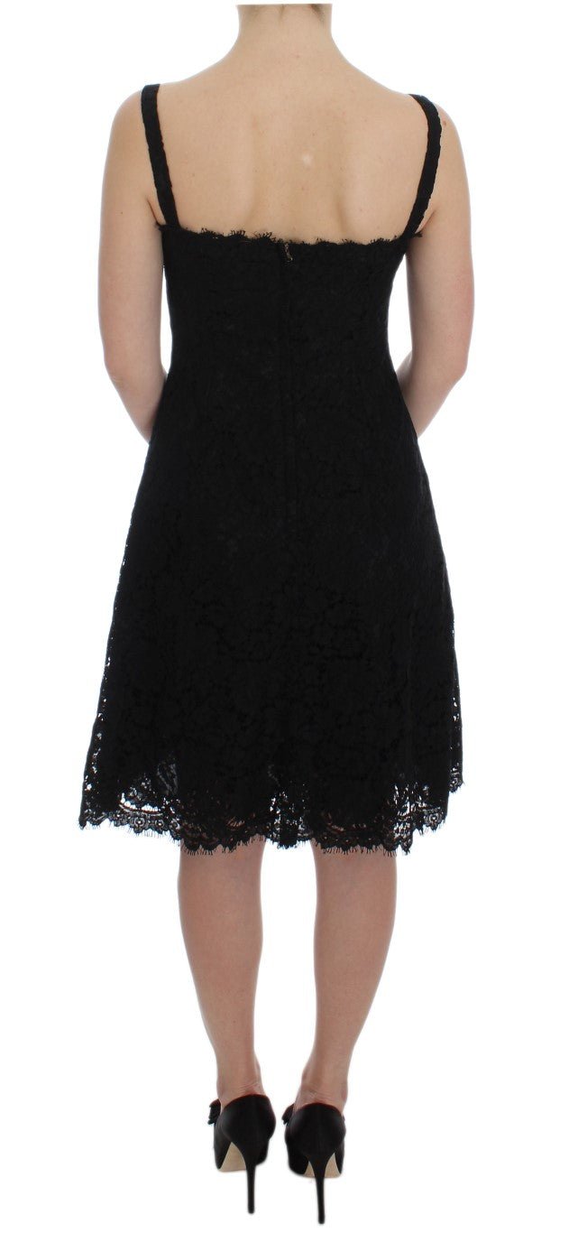 Dolce & Gabbana Elegant Black Floral Lace Knee - Length Dress - Sandy Store ByNet