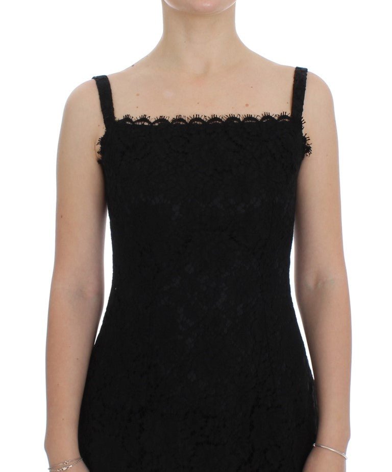 Dolce & Gabbana Elegant Black Floral Lace Knee - Length Dress - Sandy Store ByNet