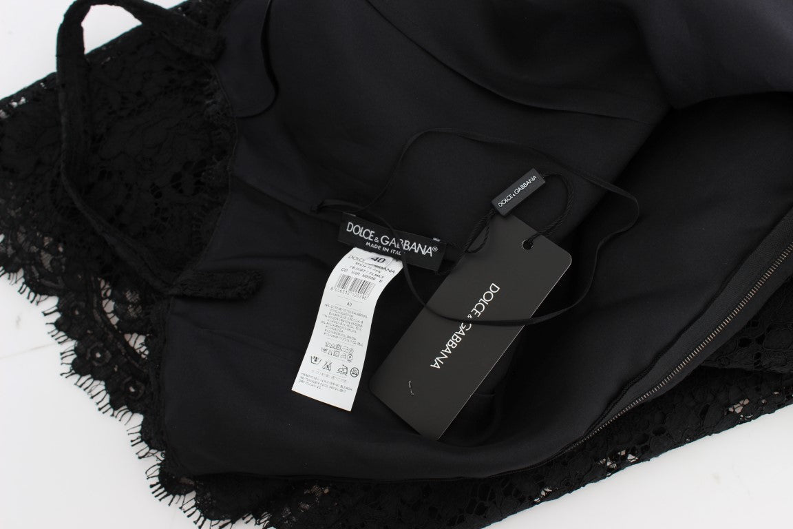 Dolce & Gabbana Elegant Black Floral Lace Knee - Length Dress - Sandy Store ByNet
