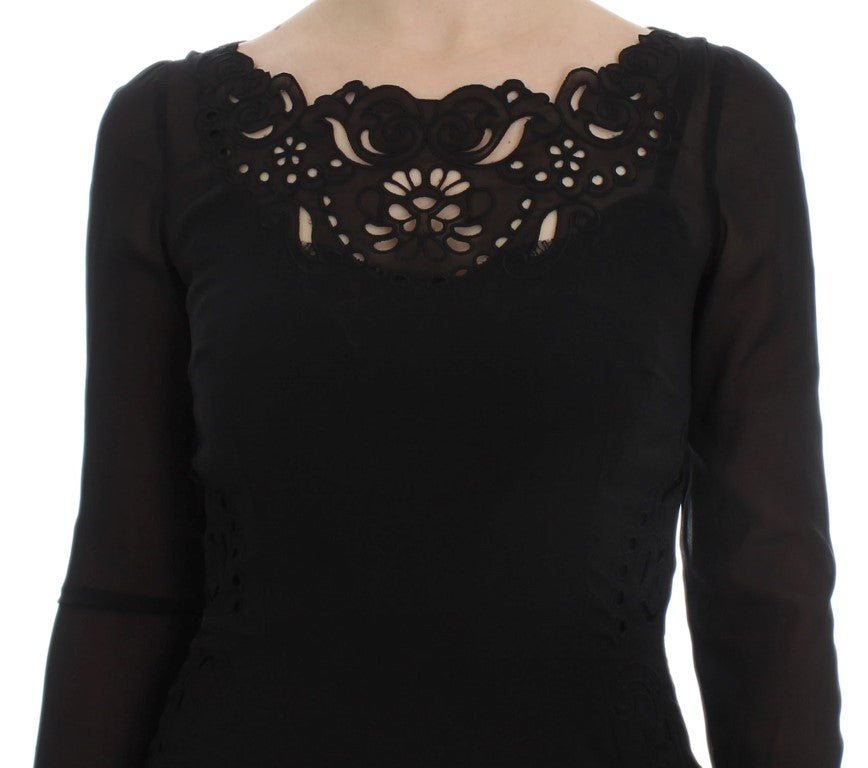 Dolce & Gabbana Elegant Black Floral Lace Sheath Dress - Sandy Store ByNet