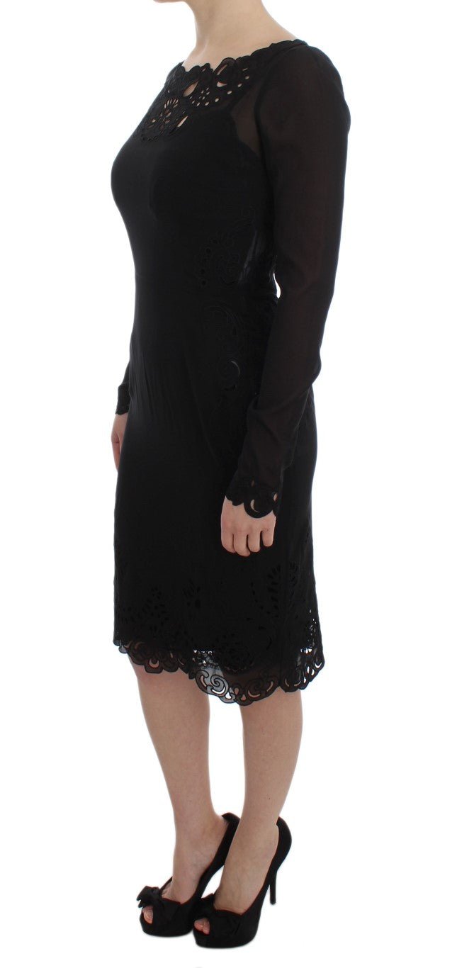 Dolce & Gabbana Elegant Black Floral Lace Sheath Dress - Sandy Store ByNet